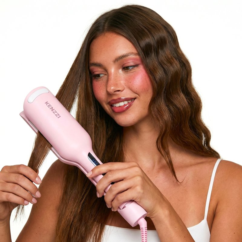 2-Barrel Hair Waver with 6 Heat Settings - Pink