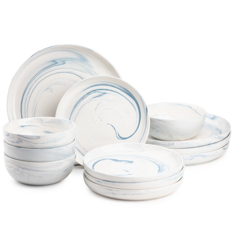 Blue Marble 12-Piece Ceramic Dinnerware Set - 2 Pack