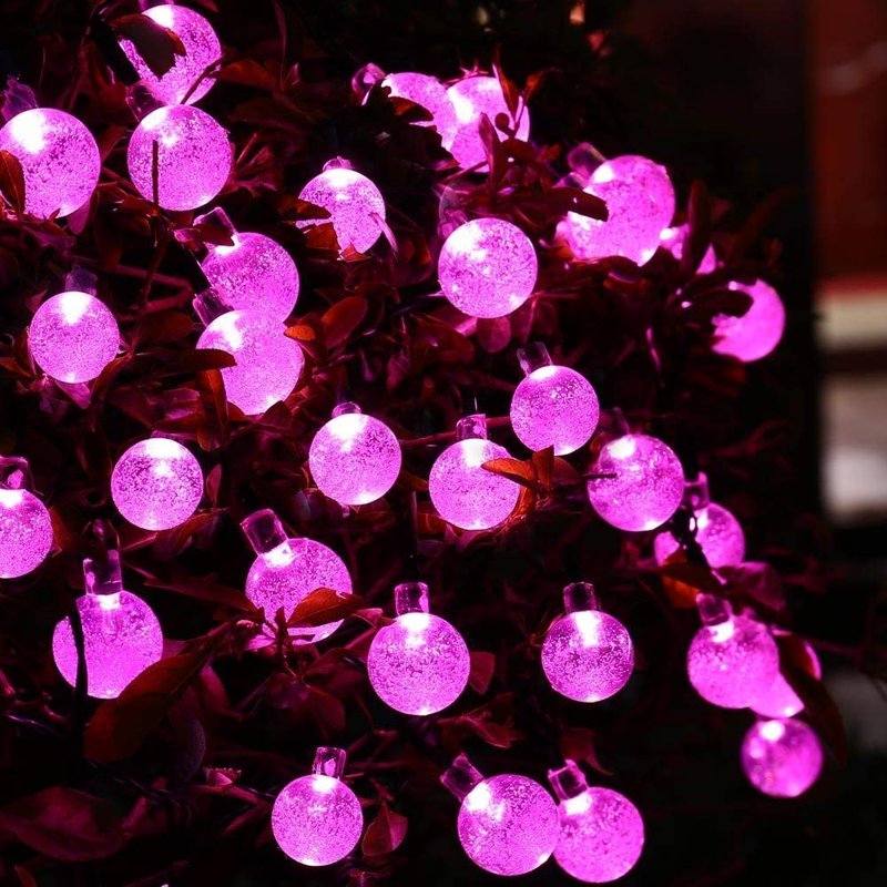 12M Pink Solar Crystal Ball String Lights Waterproof 8 Mode Globe Fairy Lights