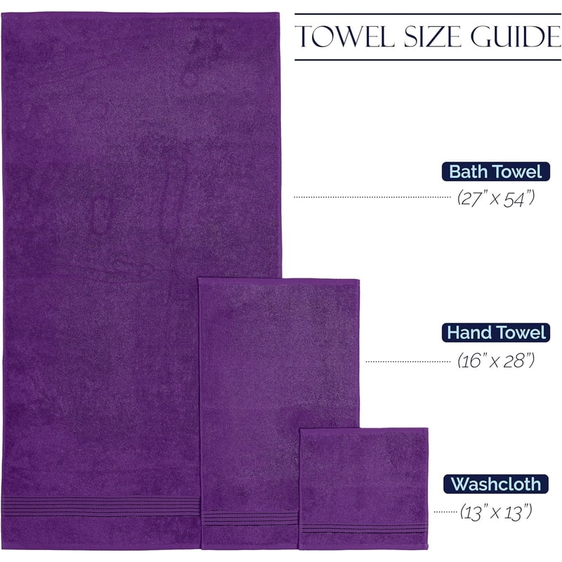 Luxury Turkish Cotton 6-Piece Towel Set - Purple, Bath, Hand & Washcloths