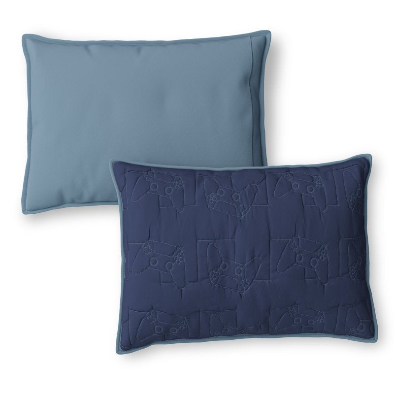 Mainstays Kids Reversible Stitch Quilt Set - Full/Queen, Blue, 3 Pieces