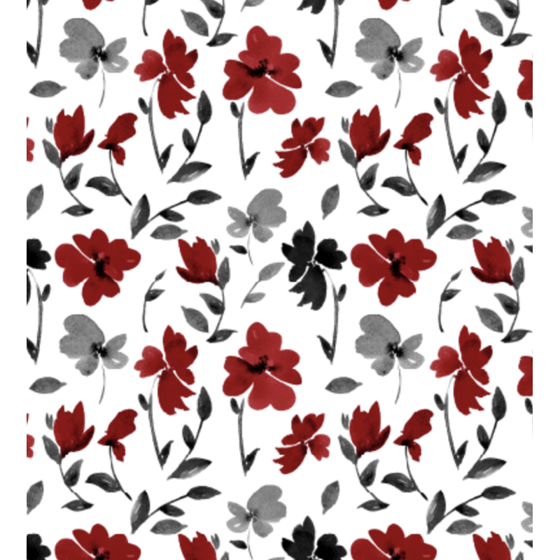 Mainstays Floral Shower Curtain - Black, Red & Gray, 72 x 72 Inches, Polyester, Reinforced Grommets - Curtain