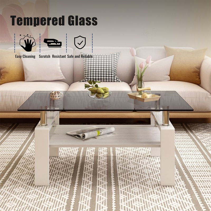 Modern Rectangular Glass Coffee Table - Multiple Colors Available
