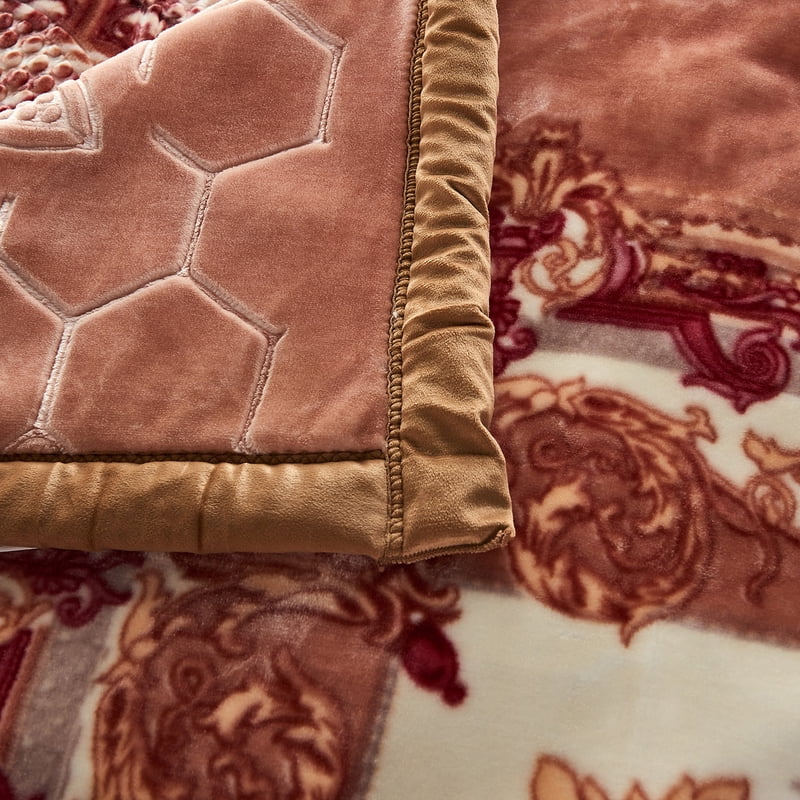 Beige Floral King Size Fleece Blanket 10Lbs Heavyweight Bed Throw