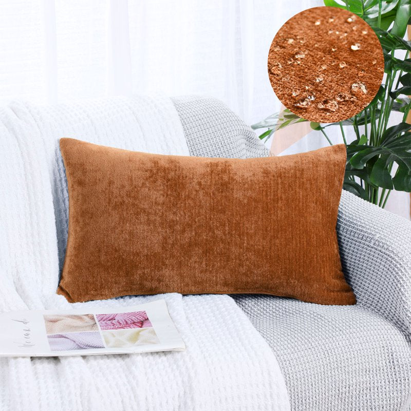 Water-Resistant Throw Pillow Cover 12x20 Burnt Orange Chenille Fabric