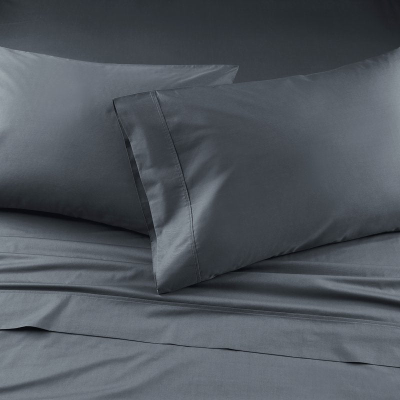 Twin Cotton Percale Sheet Set - Gray, 300 Thread Count, Cool & Crisp