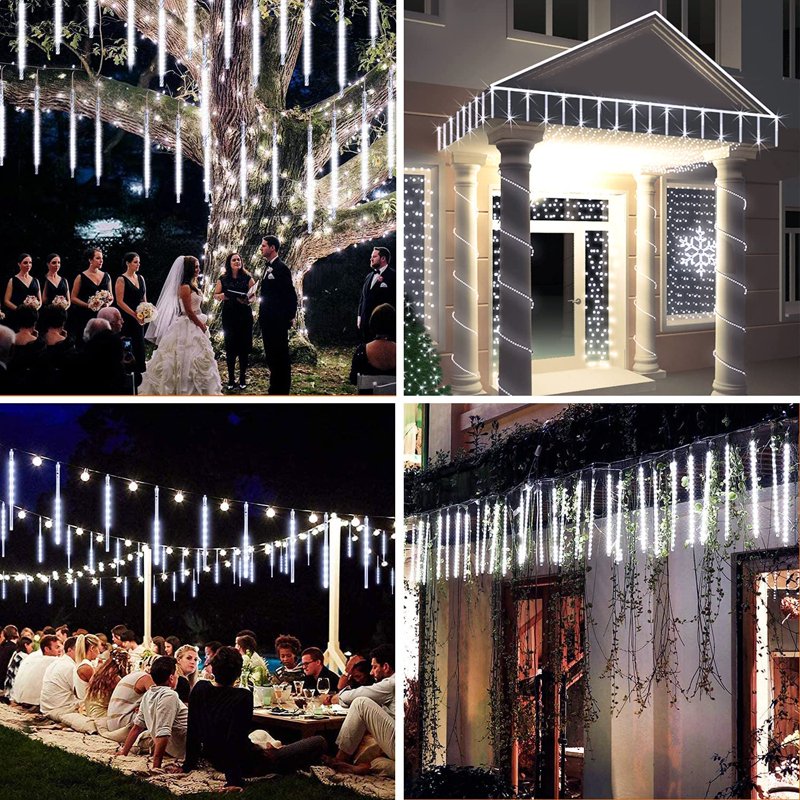10cm White Falling Rain Fairy String Lights - Waterproof LED Meteor Shower for Xmas Wedding Party
