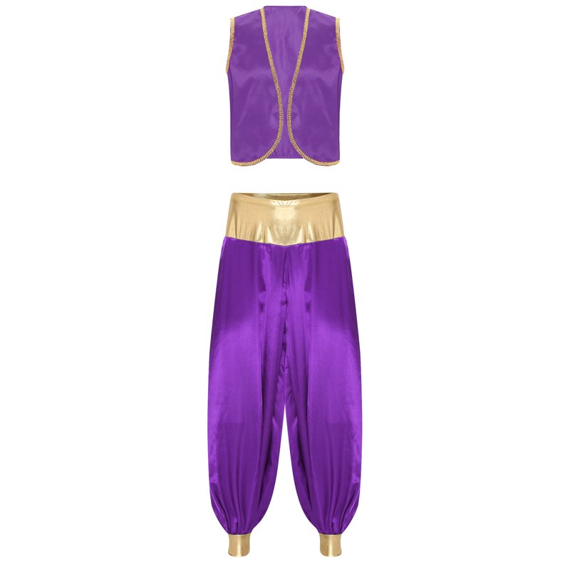 Men's Arabian Prince Costume Set - Dark Purple, 3XL Halloween Stage Cosplay