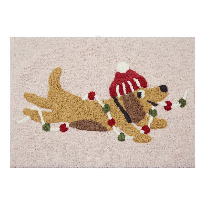 Pink Dog Christmas Bath Rug - 17x24 Inch Cotton Seasonal Decor