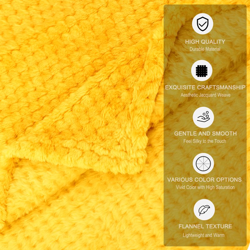 Soft Flannel Fleece Velvet Blanket 66 x 90 Inches Yellow - Cozy All-Season Throw