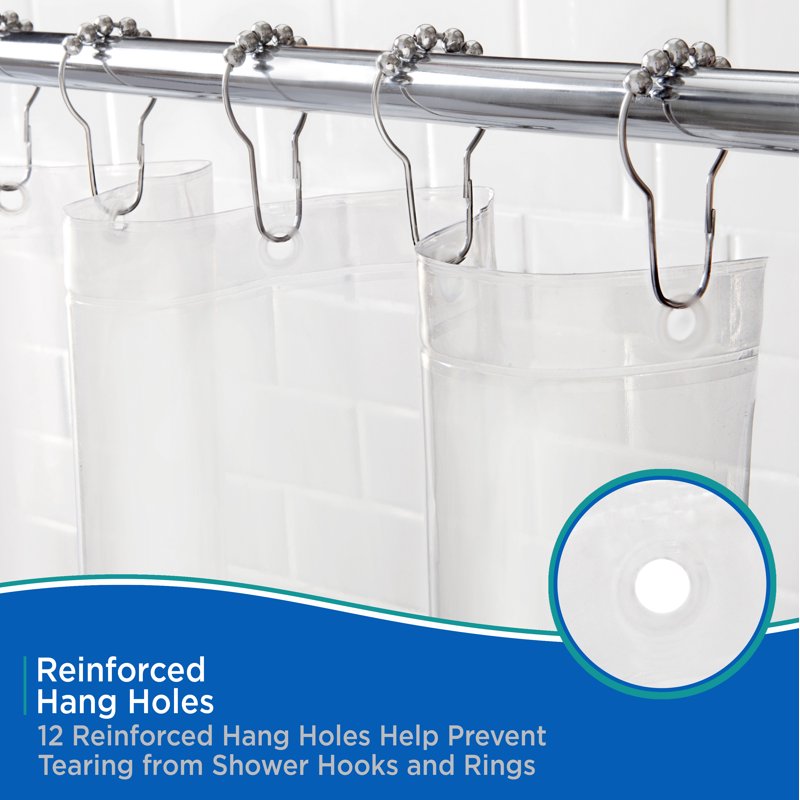 Lightweight PEVA Shower Curtain Liner 70x72 Inches, Clear, Reinforced Holes