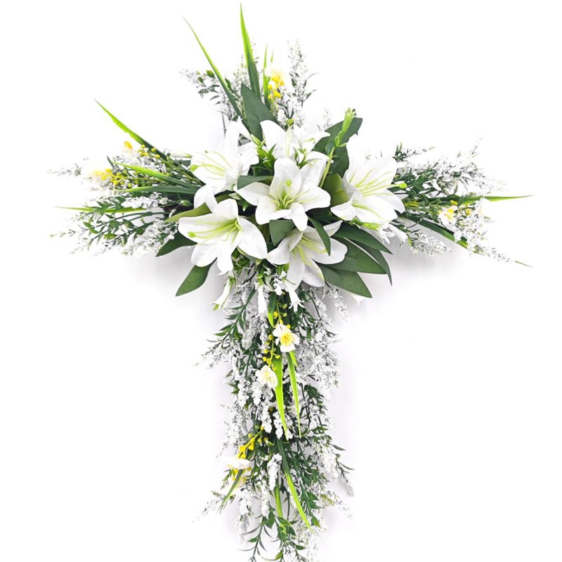 Easter Front Door Wreath Cross - 20 Inch Rustic Farmhouse Decoration - Variation B