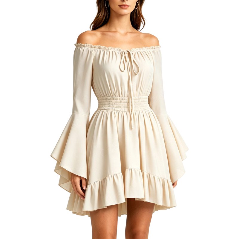 Beige Women's Gothic Pirate Off Shoulder Mini Dress XL Halloween Costume