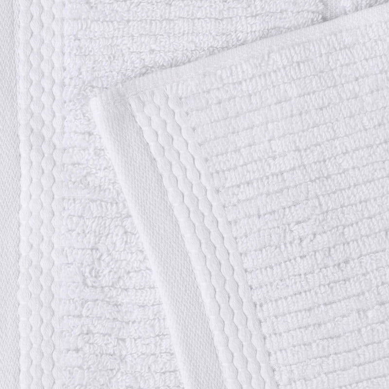 White 3-Piece Cotton Towel Set - Medium Weight Ribbed Towels, Superior Milo