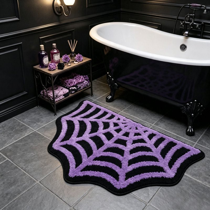Halloween Spider Web Bath Rug F - 15.75x23.62 Inch Non-Slip Plush Bathroom Mat