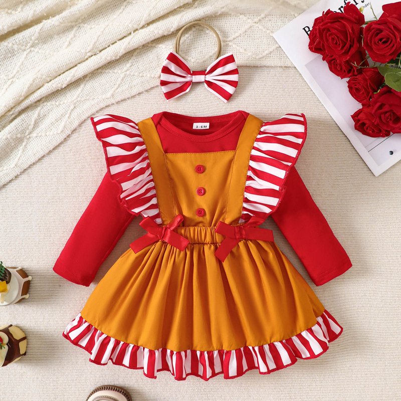 Baby Girl 1st Christmas Outfit Set Red 6-12 Months - Romper & Suspender Dress