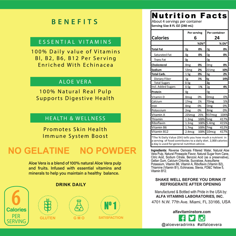 Aloe Vera Drink with Natural Pulp - Pineapple Flavor