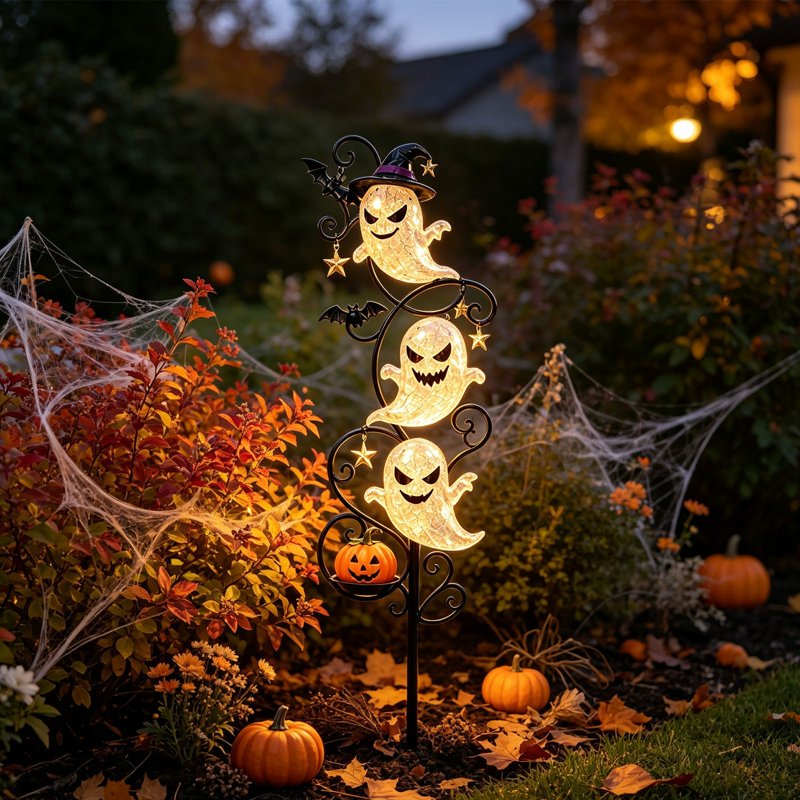Solar Halloween Ghost Garden Stake Lights Outdoor Yard Decor B - Waterproof