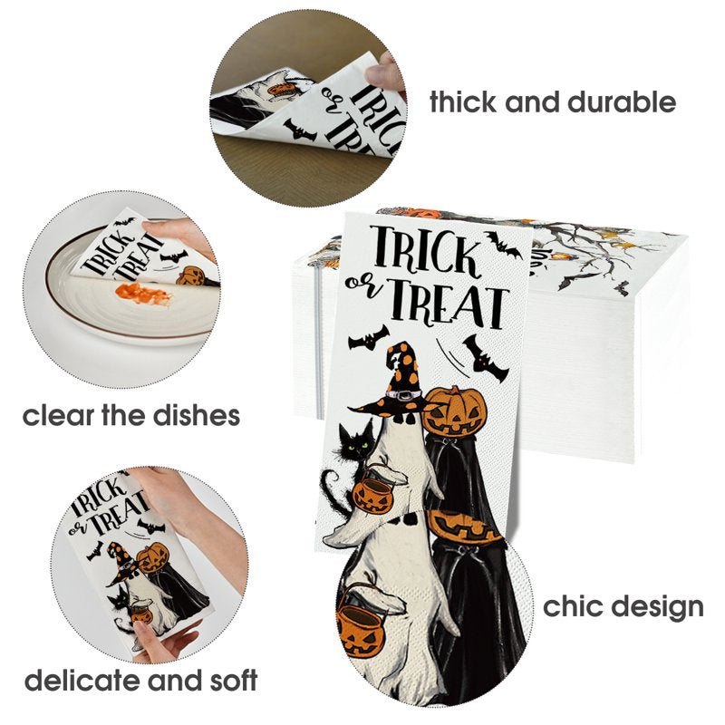 Halloween Paper Napkins 100PCS Jack O-Lantern Bats Black Cat Trick or Treat - TypeL