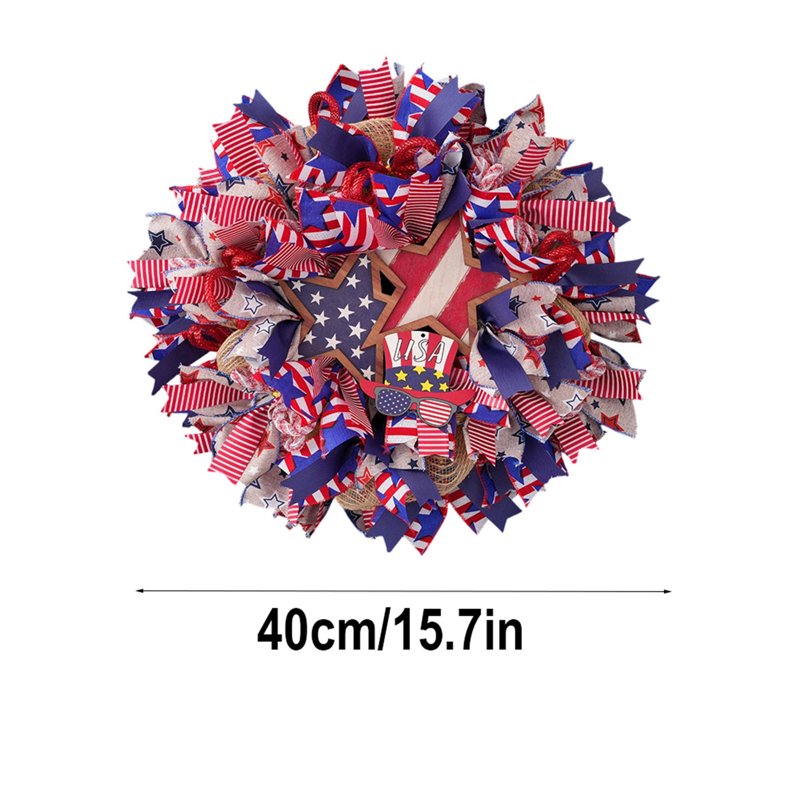 Patriotic 4th of July Wreath for Front Door - Red White Blue Flower Decor - Variation Z0B