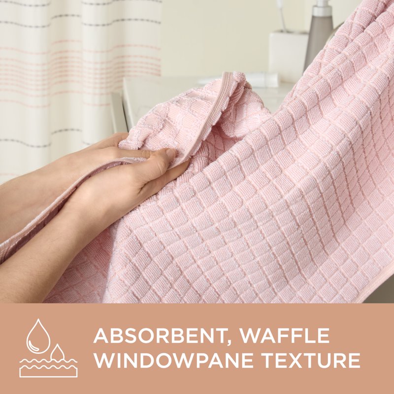 Textured Cotton Bath Towel Set - 4 Pieces, 30x58 Inches, Blush