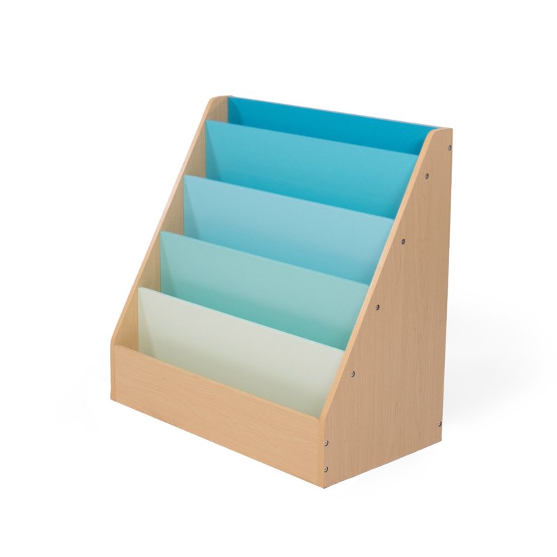 Skylar Kid's Wooden Bookcase - 5-Tier Storage Rack, Natural/Aqua