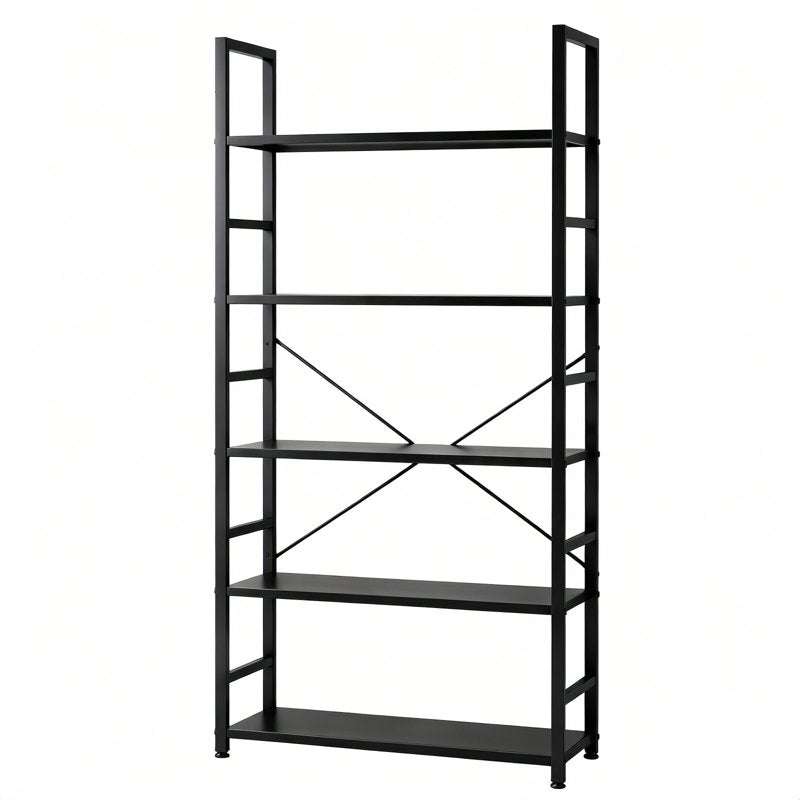 5-Tier Industrial Bookshelf - Open Storage Shelves, Metal Frame