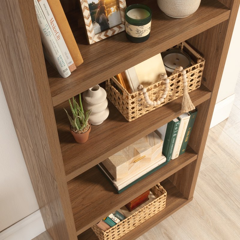 5-Shelf Arch Bookcase with Adjustable Shelves - Warm Walnut