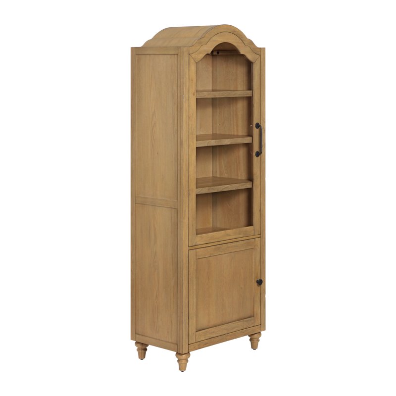 Farmhouse Dining Hutch Cabinet with Tempered Glass - Rustic Brown