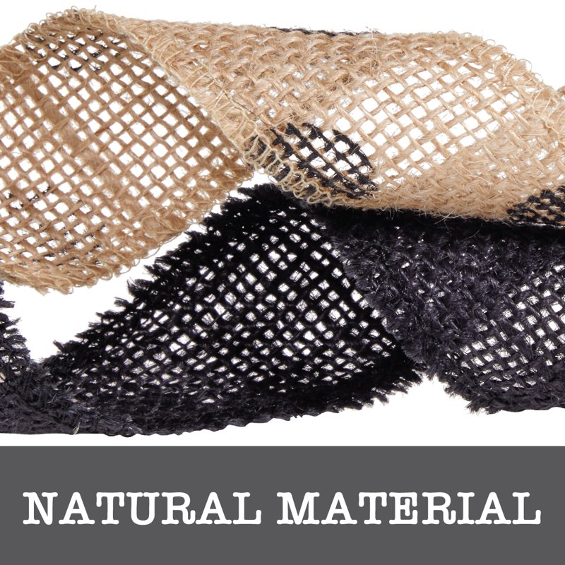 Natural Burlap Ribbon Set - 1.5W x 3Yds with Black Dots, Rustic Craft Trim