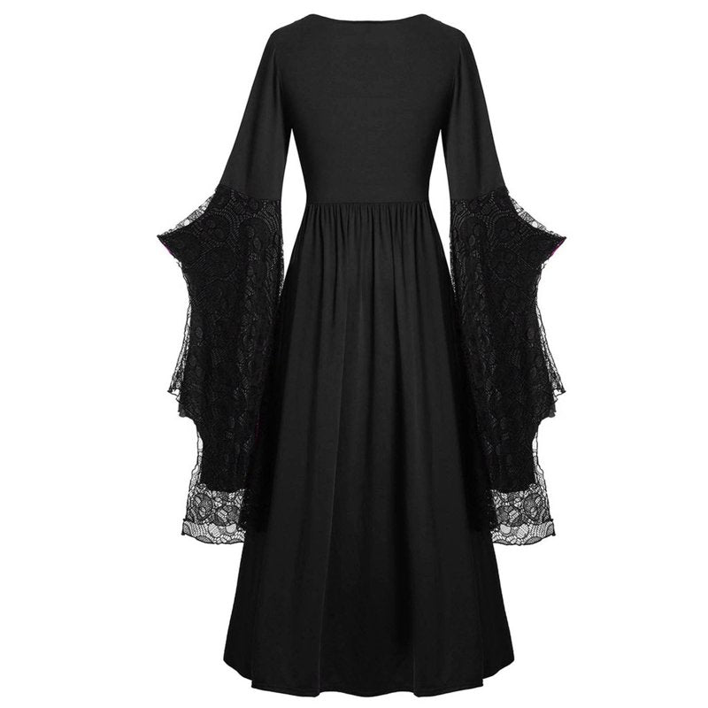 Women's Witch Costume Dress Halloween Medieval Gothic Corset with Bell Sleeves XXL - Black
