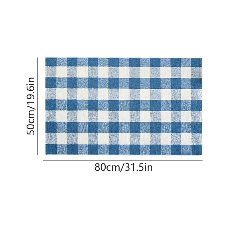Large Thanksgiving Plaid Doormat - Blue Layered Entry Rug, Washable 19.6x31.5in