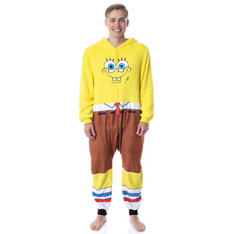 Men's SpongeBob SquarePants Hooded Union Suit Pajama Sleepwear - Multicolor 2X/3X