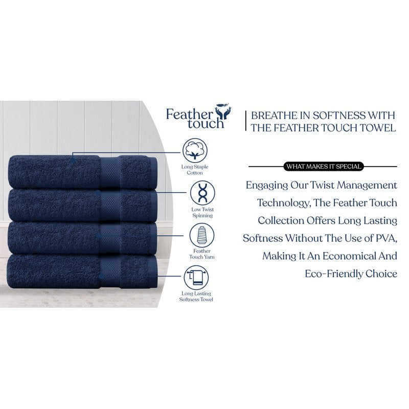 Organic Cotton Bath Sheets 36x70 Inches Navy Blue Pack of 4 - Ultra-Absorbent & Quick-Dry