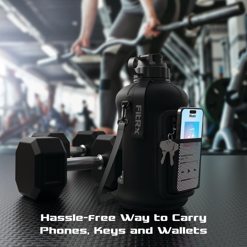 Half Gallon Water Bottle with Neoprene Sleeve & Storage Pocket - 68oz