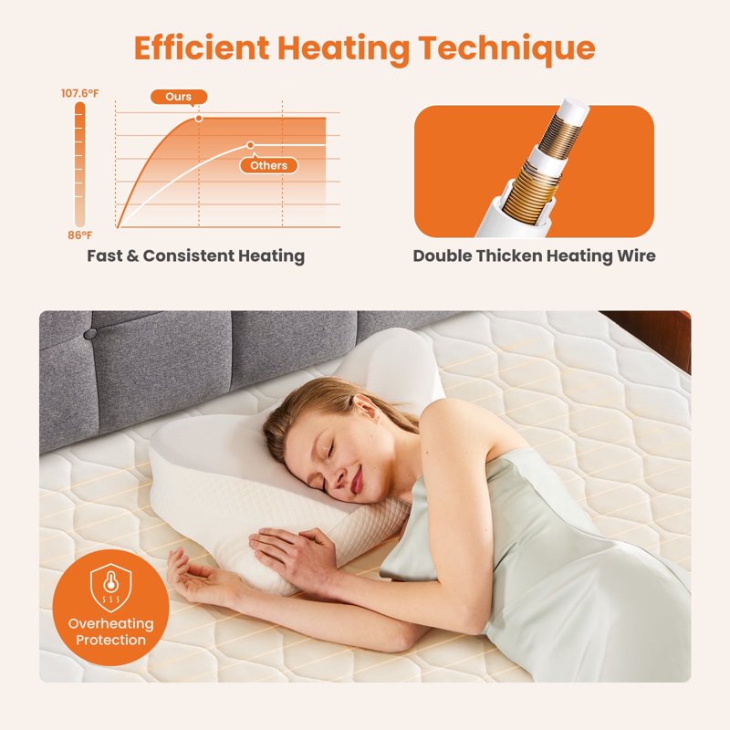 King Size Electric Heated Mattress Pad with Dual Control, 10 Heat Levels, Auto Shut-Off