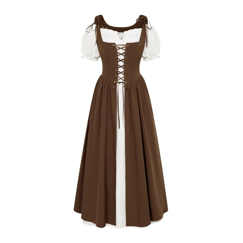 Women’s Renaissance Medieval Dress Vintage Costume AA Brown M