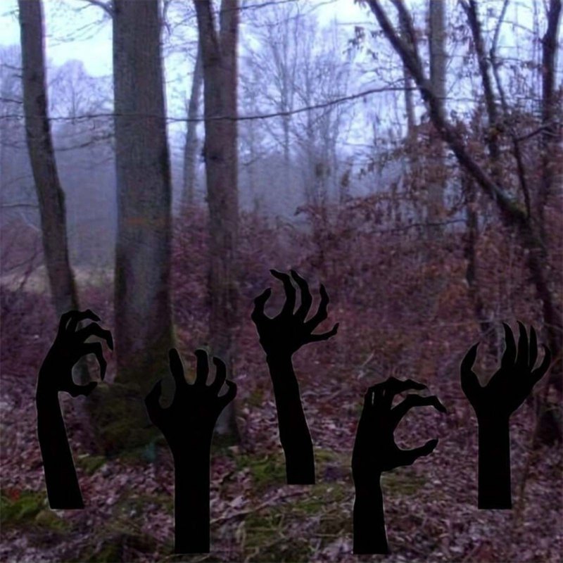 Halloween Metal Ghost Hand Yard Stakes - Black Ground Insert Ornaments - Variation Q#1