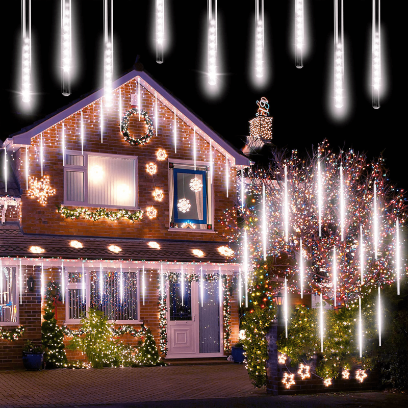White Christmas String Lights 20 Inch 10 Tubes Icicle Meteor Shower Outdoor Decor