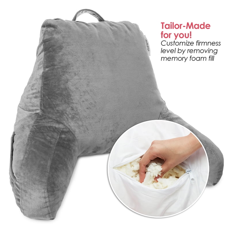 Nestl Shredded Memory Foam Reading Pillow with Lap Desk & Arms - Standard Gray