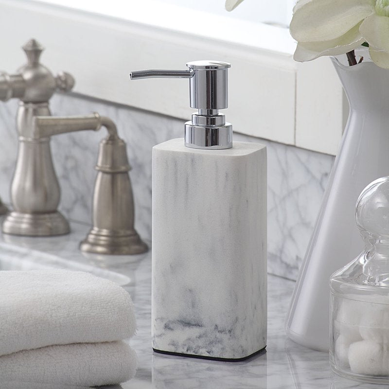 Faux Marble Resin Soap Pump Dispenser - White, Single