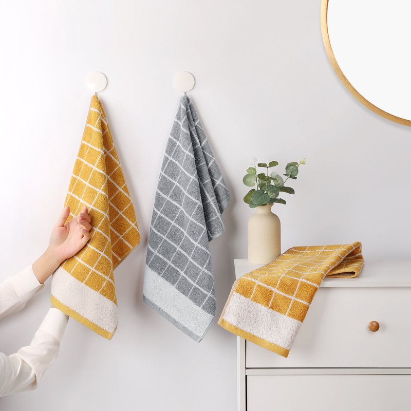 Checkered Cotton Hand Towel Set - Yellow 4-Piece - Soft & Absorbent