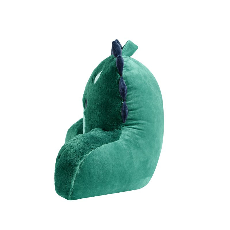 Kids Dinosaur Backrest Pillow - Teal Green Faux Fur Lounger with Armrests