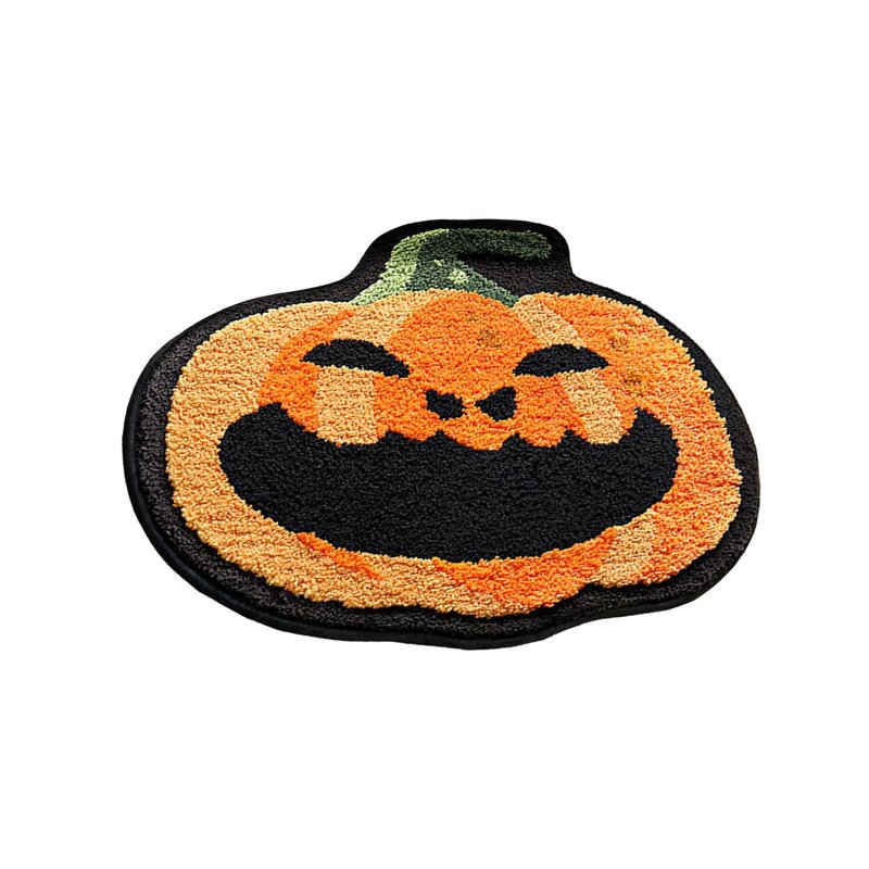 Pumpkin Bath Mat - Cute Orange Shaggy Rug with Non-Slip Back - Variation D