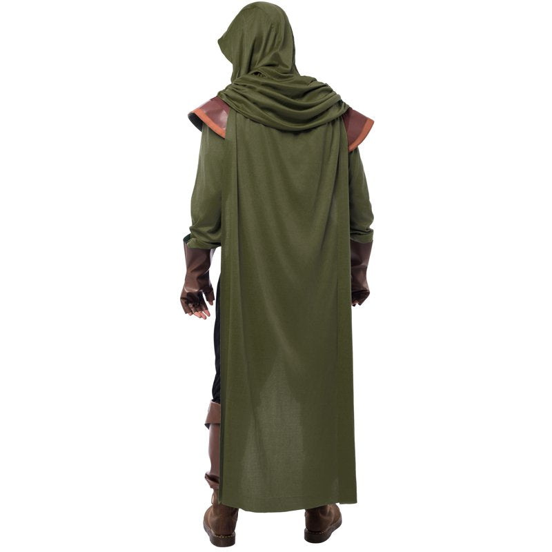 Men's Robin Hood Costume Set Renaissance Medieval Outfit XL - Green Cloak & Hood