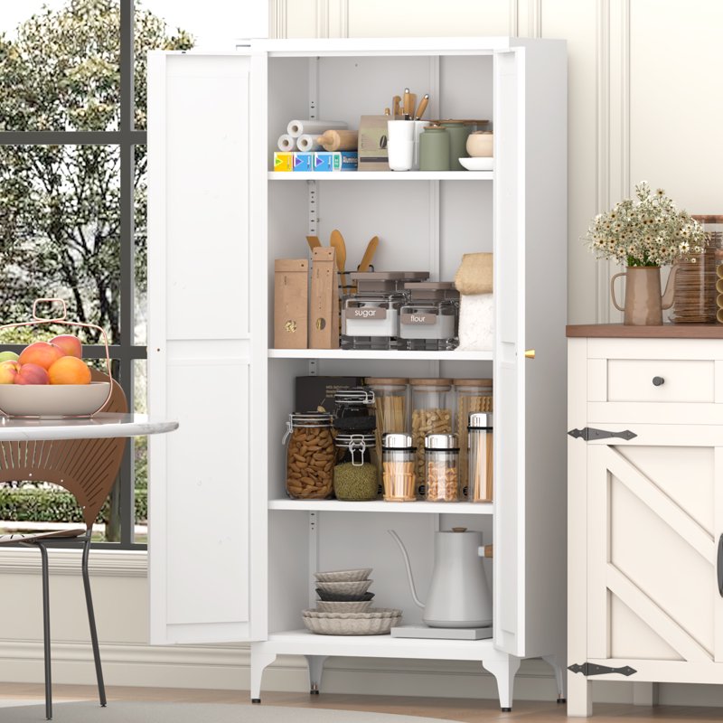 65" Metal Storage Cabinet with Adjustable Shelves - White