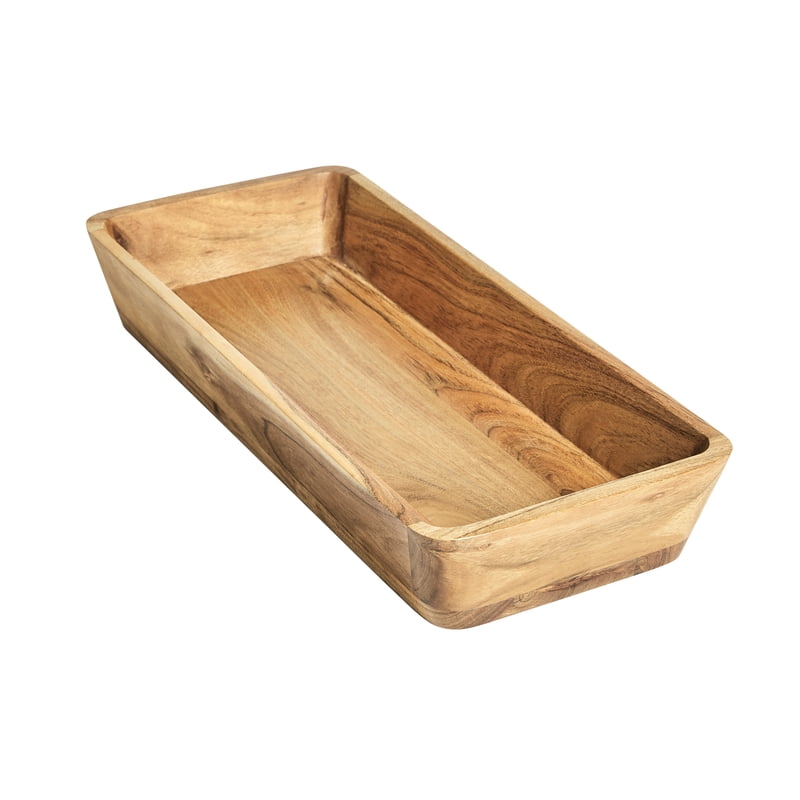 Acacia Wood Oval Serving Bowl - 2 Pack, Natural Finish