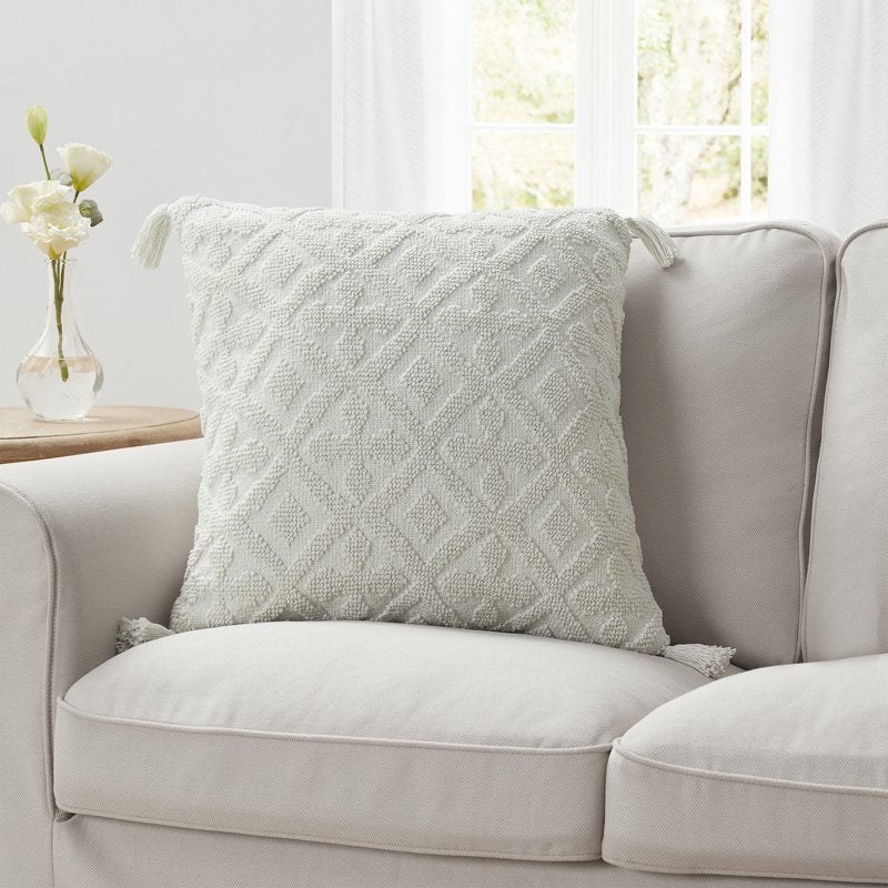 Farmhouse Style Cotton Tufted Throw Pillow - 20x20 in, Coconut Milk - Variation 1