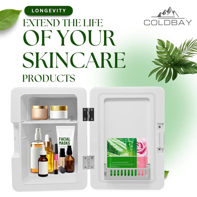 Compact Skincare Fridge with LED Mirror - Portable Makeup Refrigerator