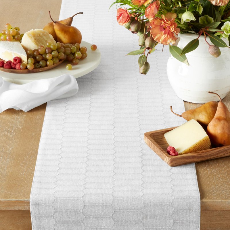 Honeycomb Reversible Table Runner - White, 15" W x 72" L